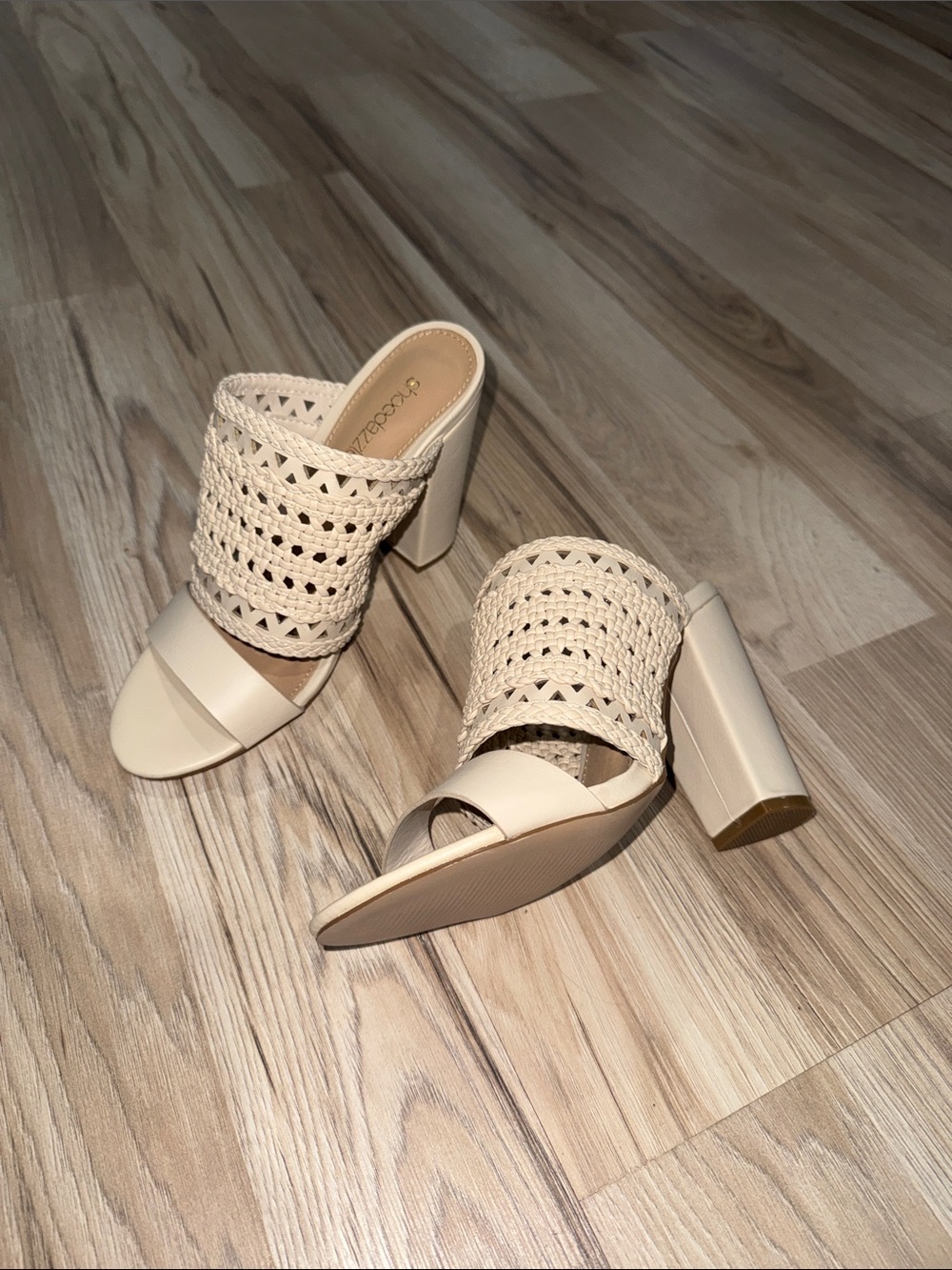 Cream Woven Block Heel Mule